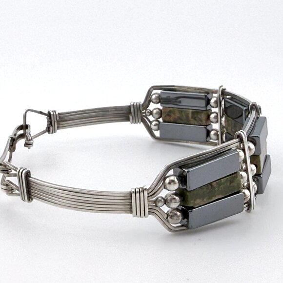 Vintage Sterling Silver Agate and Hematite Bracelet – 7" Artisan Design - Picture 7 of 15